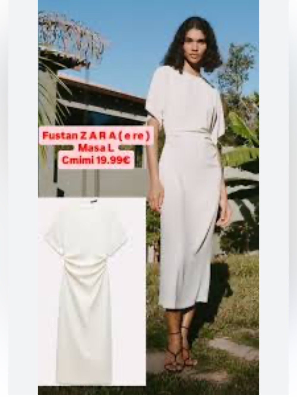 Zara ZW Collection Cream Midi Dress with Subtle Waist Drape